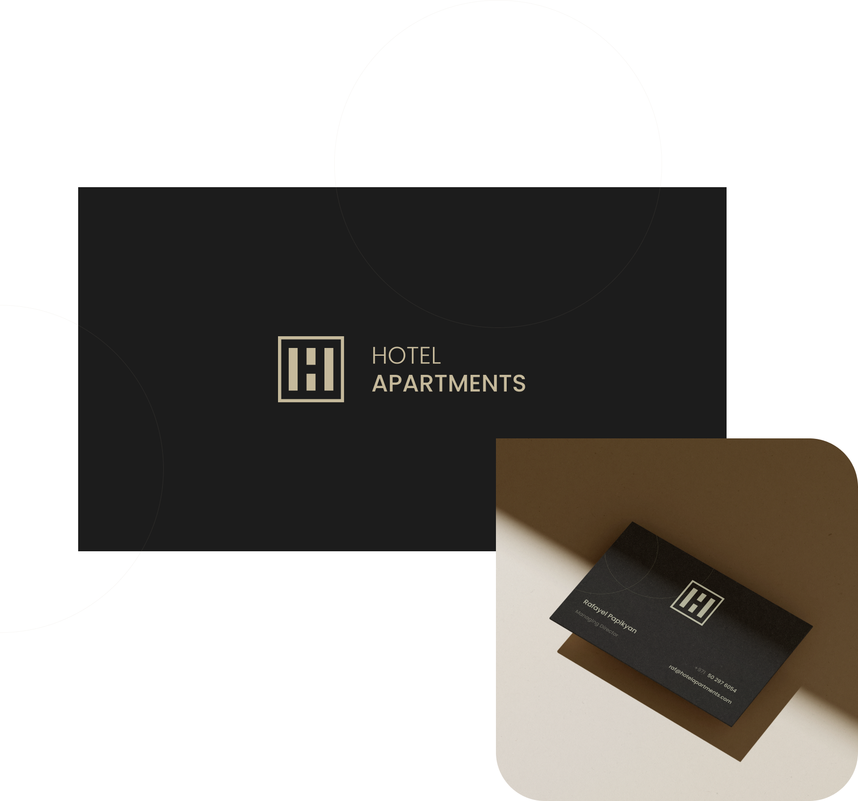 Hotel Apartments dark identity and business card composition