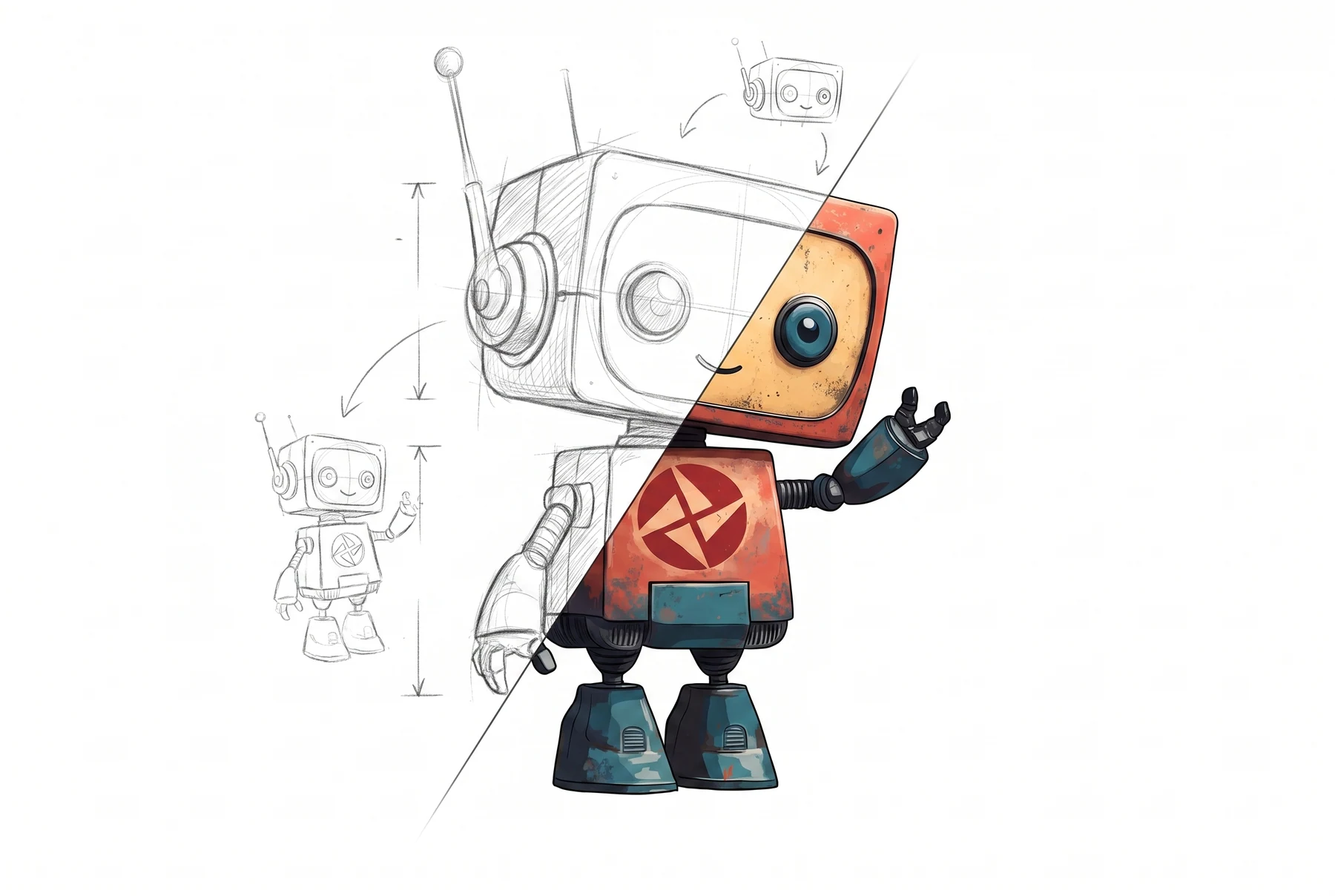 Making of the iCredo mascot - half pencil sketch, half finished render