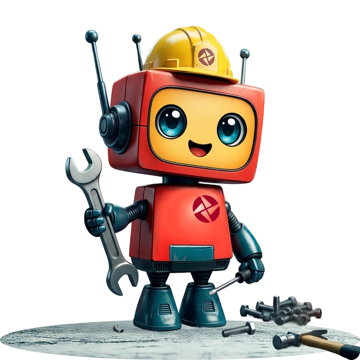 Mascot in a hard hat during maintenance states