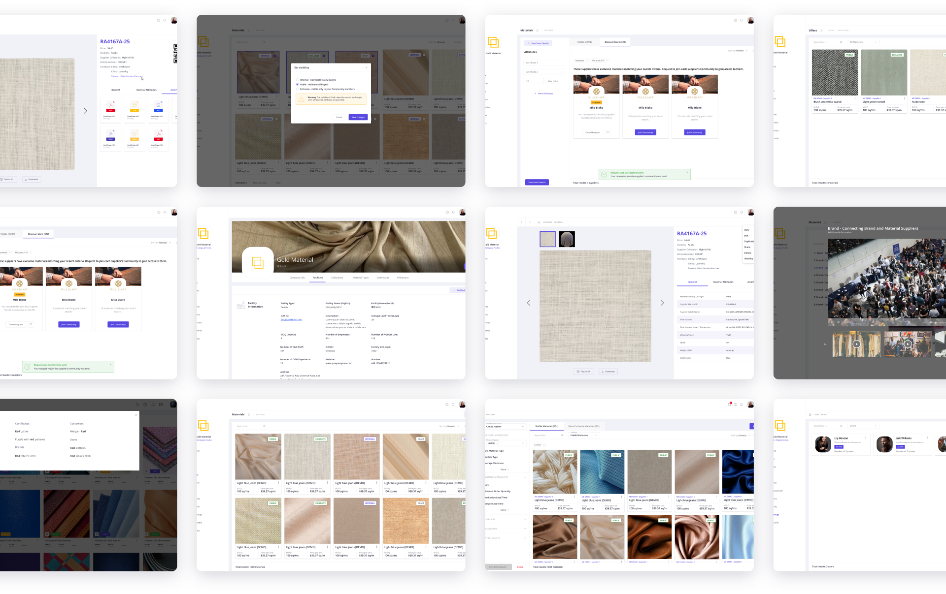 Material Exchange product screens