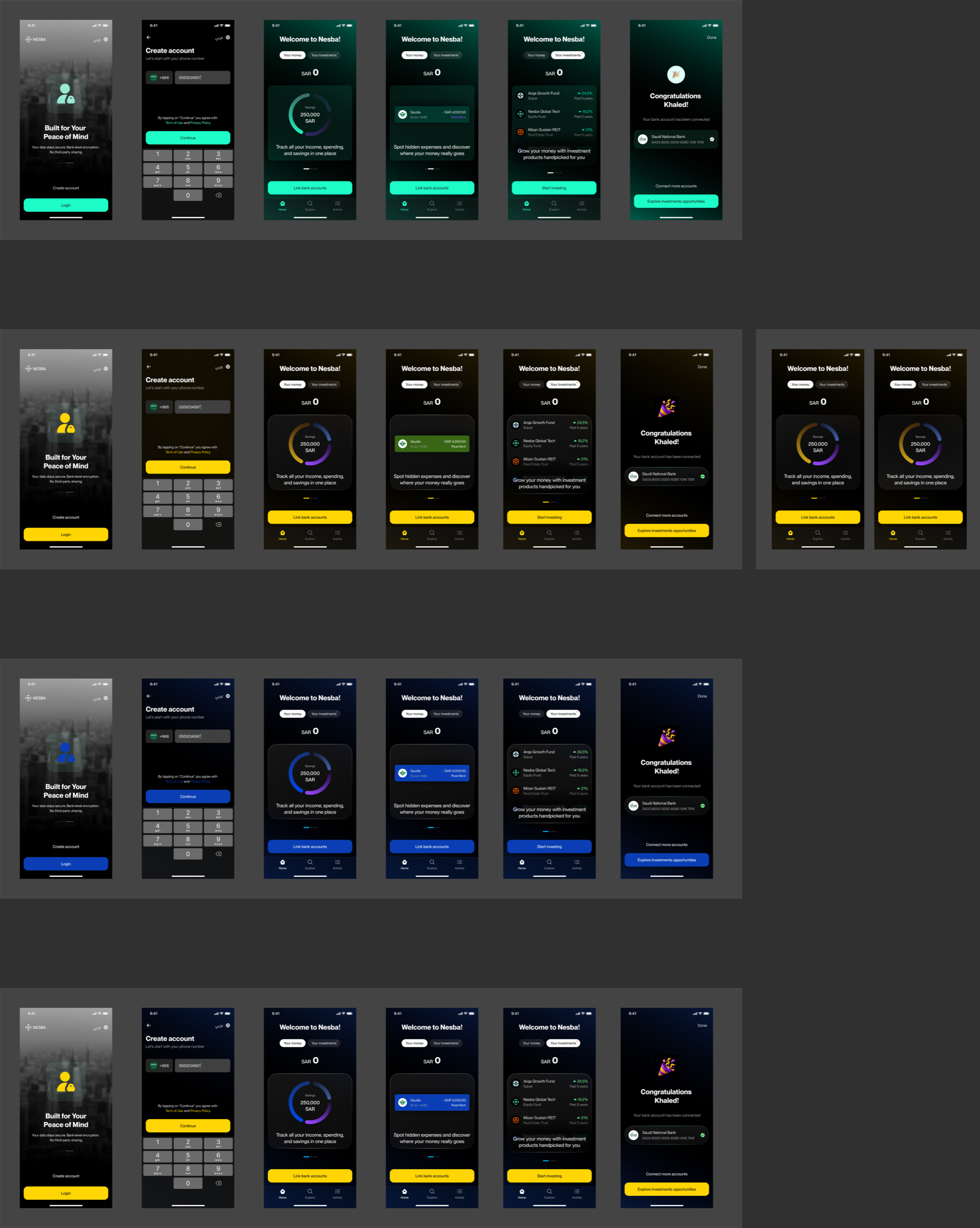 Nesba palette exploration and UI directions