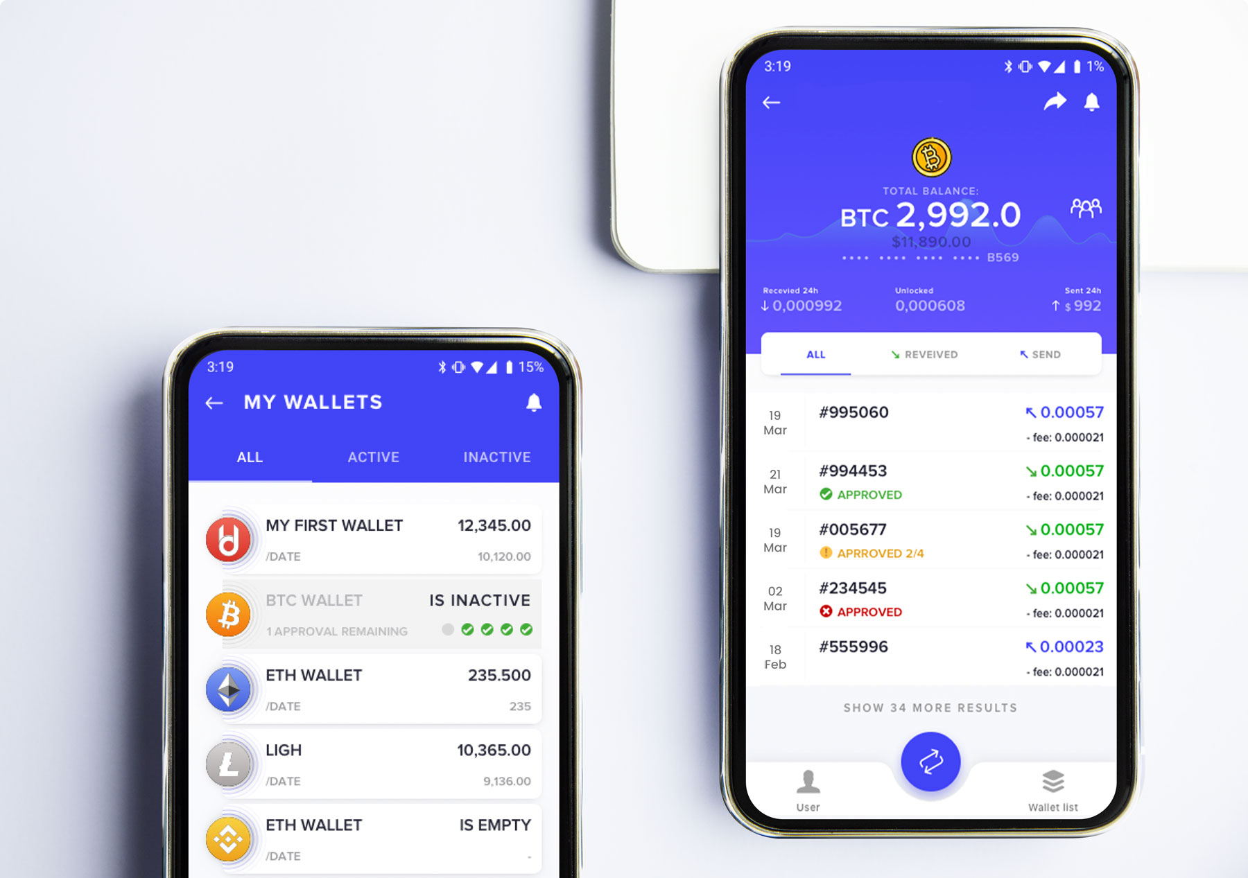 Securion secure wallet product screens