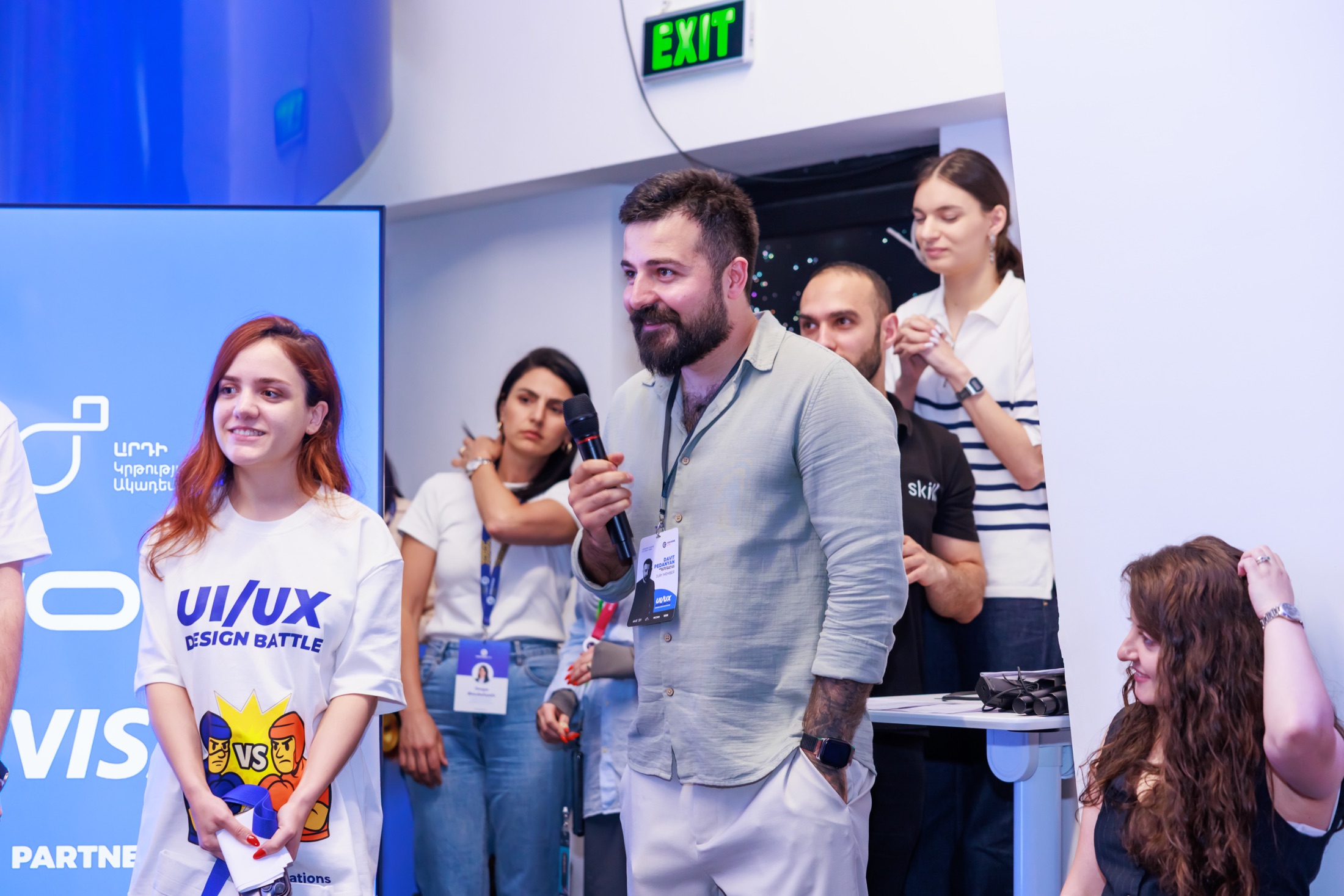 Davit Pedanyan speaking as a UX Design Battle jury member